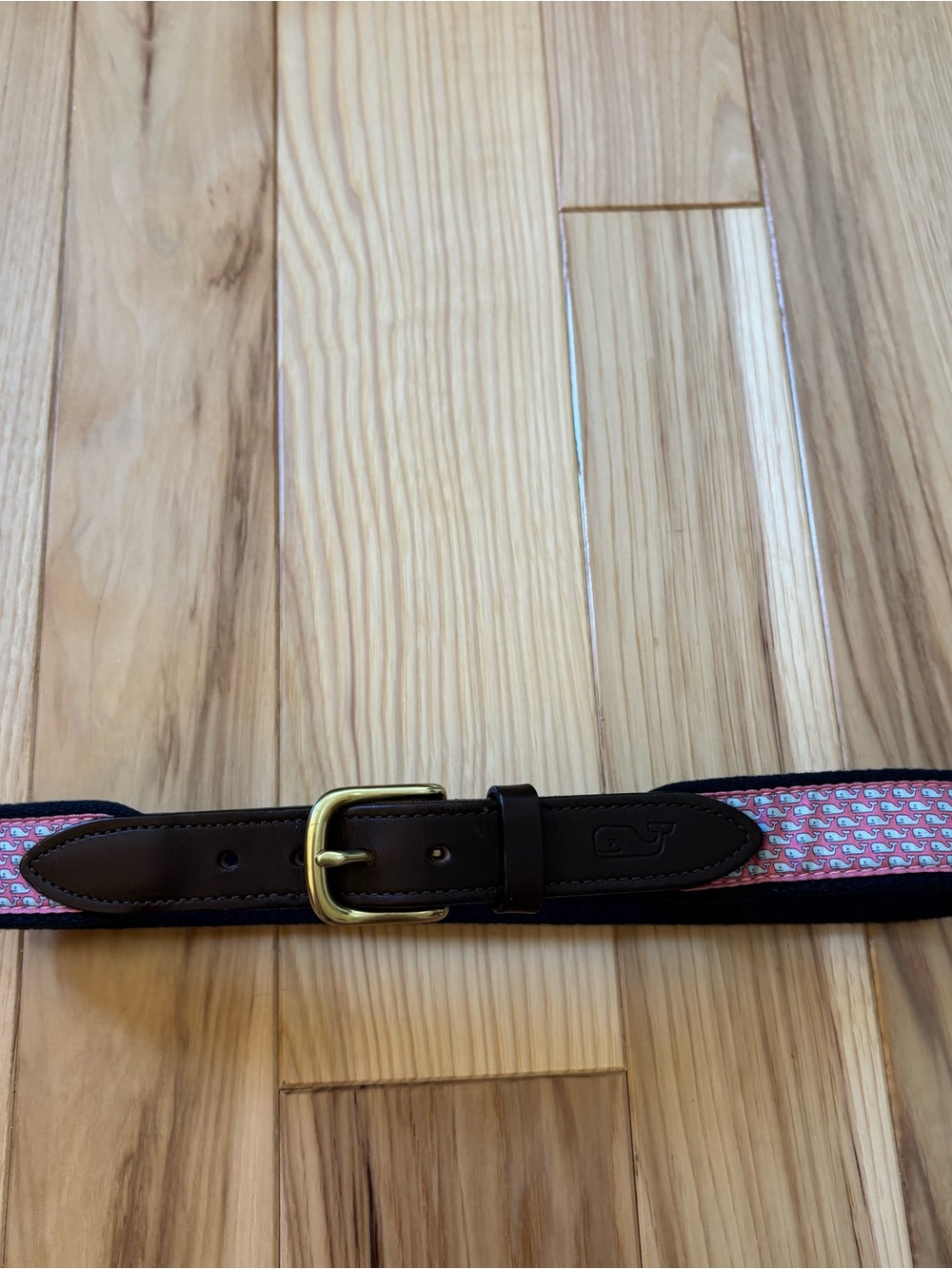 Vineyard Vines Boys Classic Whale Canvas Club Brown Leather Belt Size 24